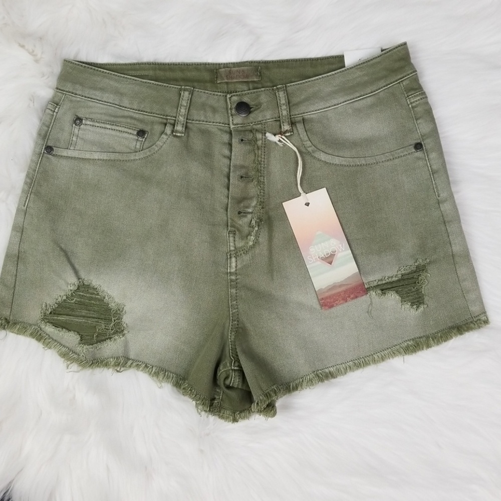 Sun & Shadow High Rise Button Fly Denim Shorts